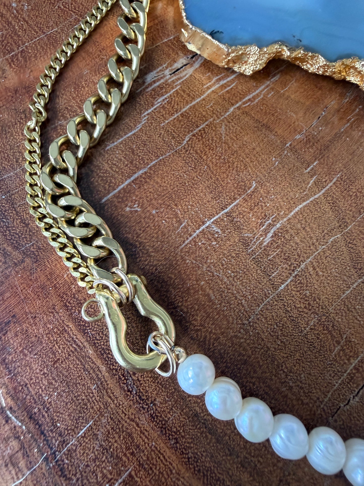 Rachel Nathan Beaded Shackle Duo Pearl Necklace