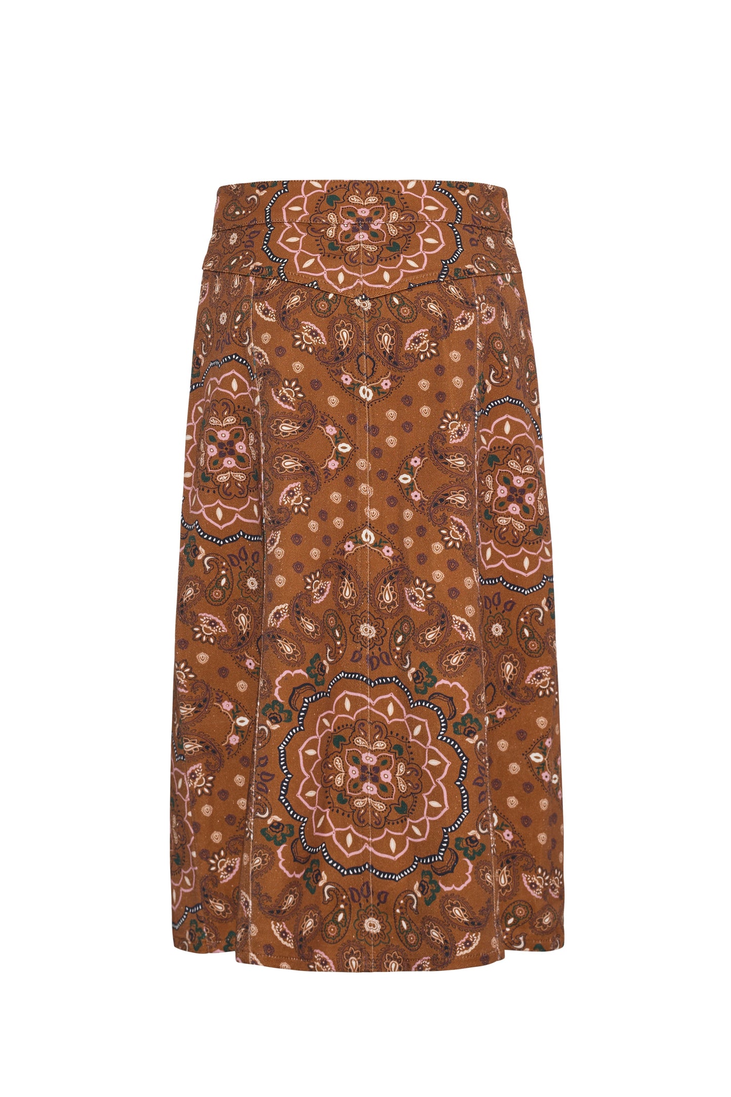 Cara Cara Juniper Midi Skirt in Bandana Camel, back view