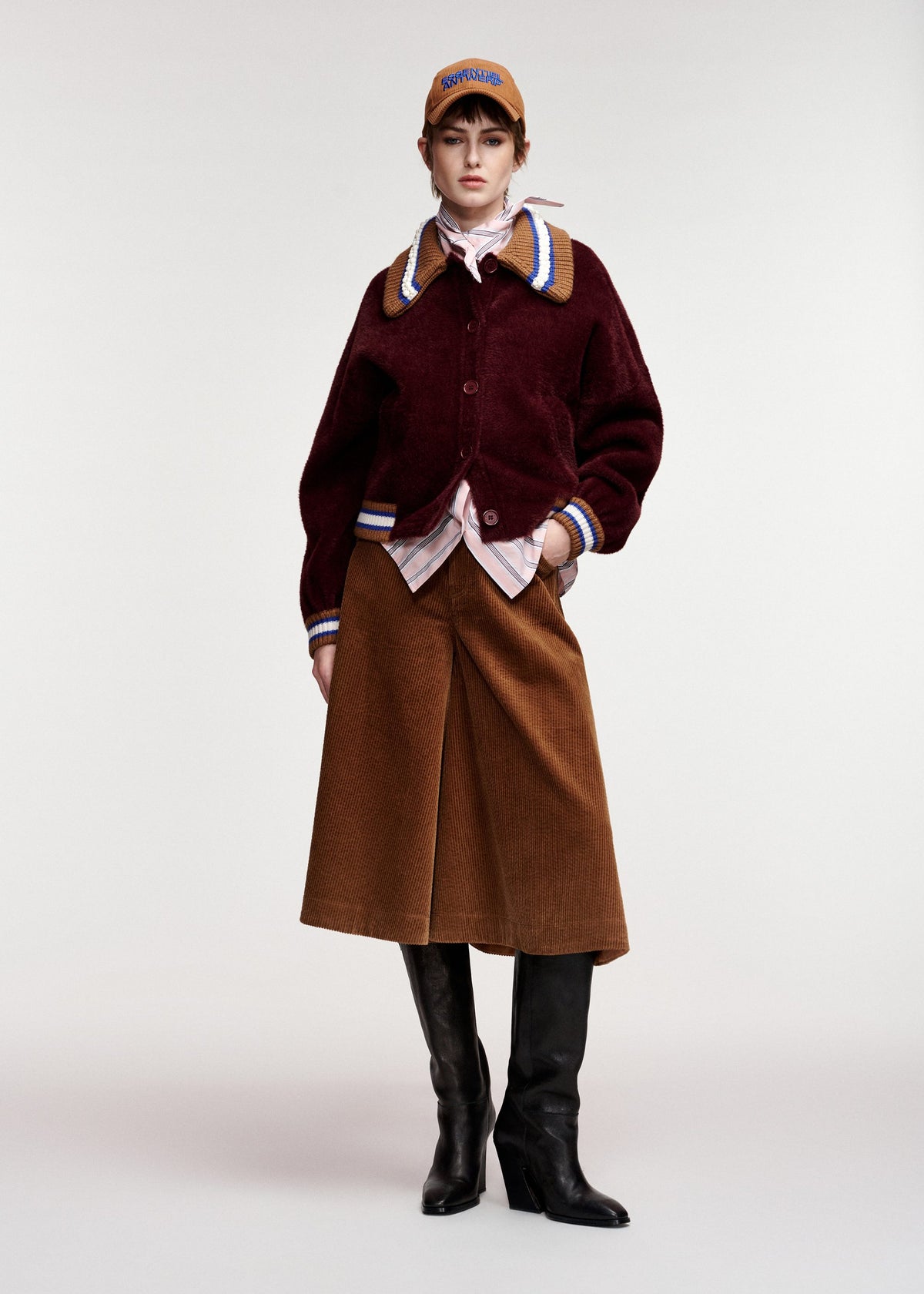 Essentiel Antwerp Kamore knit jacket with bead-embellished collar in burgundy, alternate view