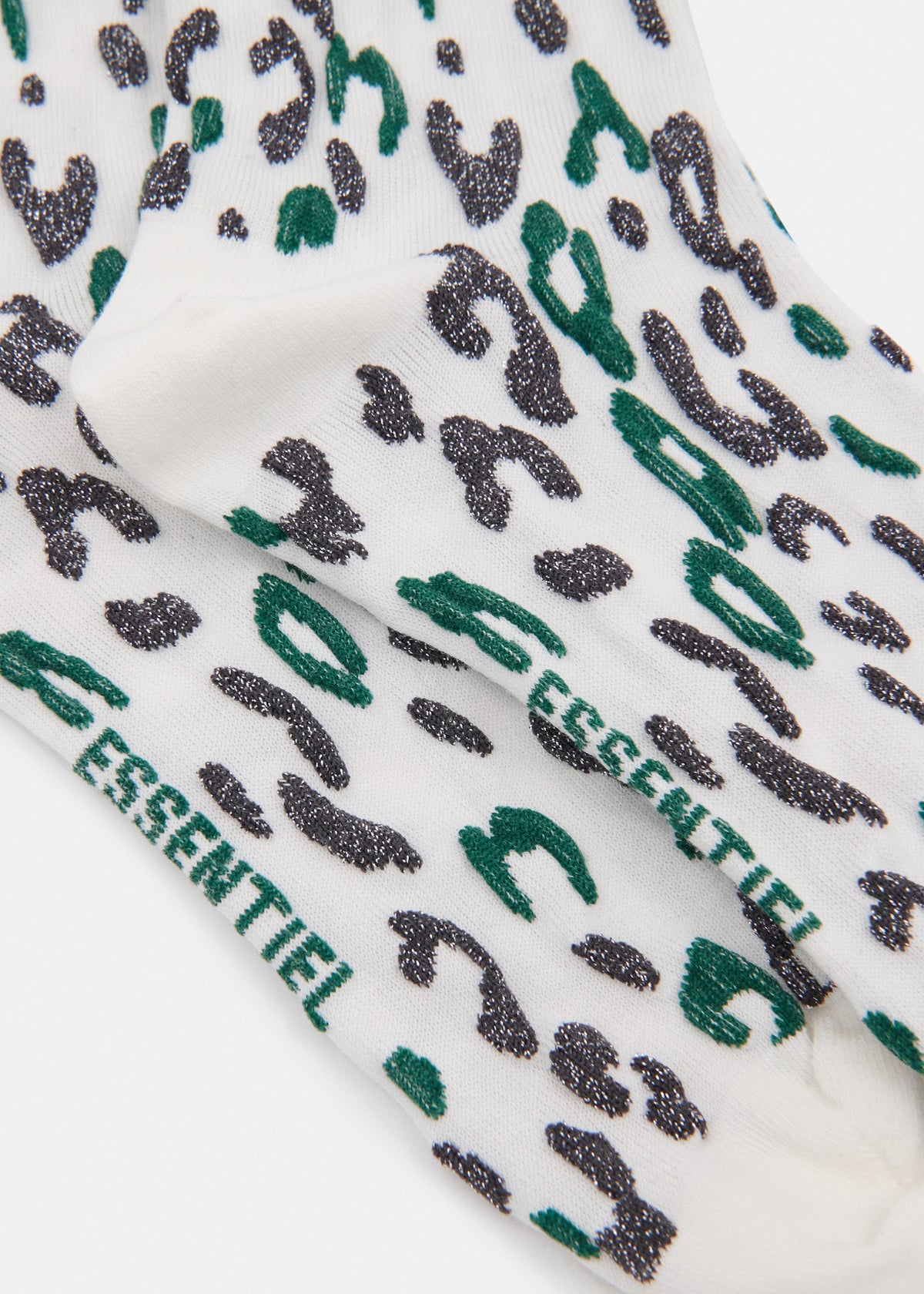 Essentiel Antwerp Karty leopard jacquard-knit socks in off-white, green and grey, alternate view