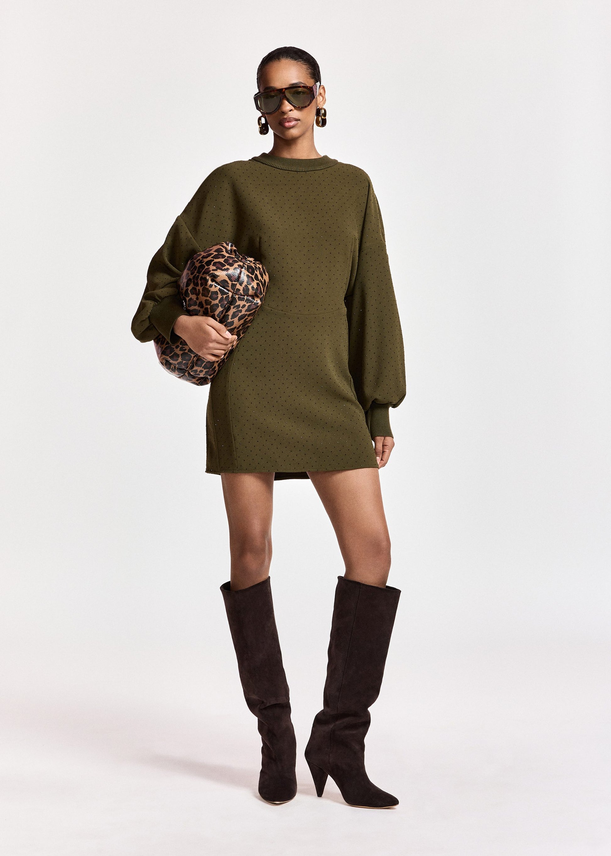 Essentiel Antwerp Kathleen Fitted Minidress in Dusty Green, side view