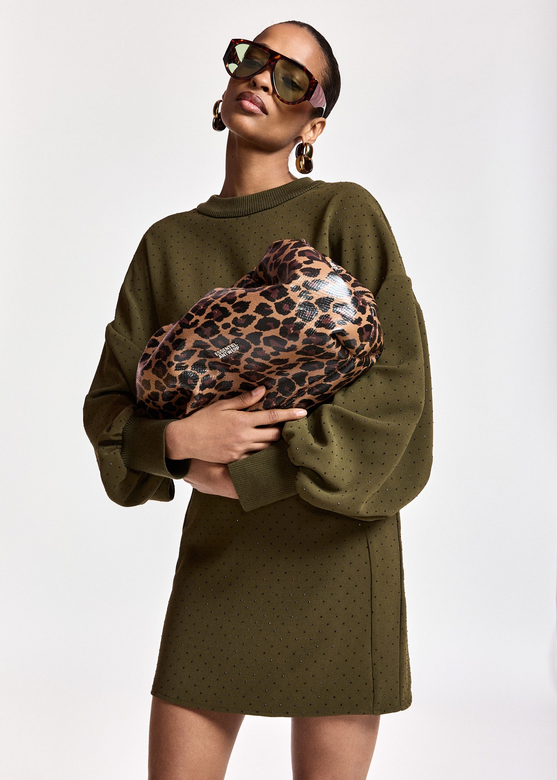 Essentiel Antwerp Kathleen Fitted Minidress in Dusty Green, back view
