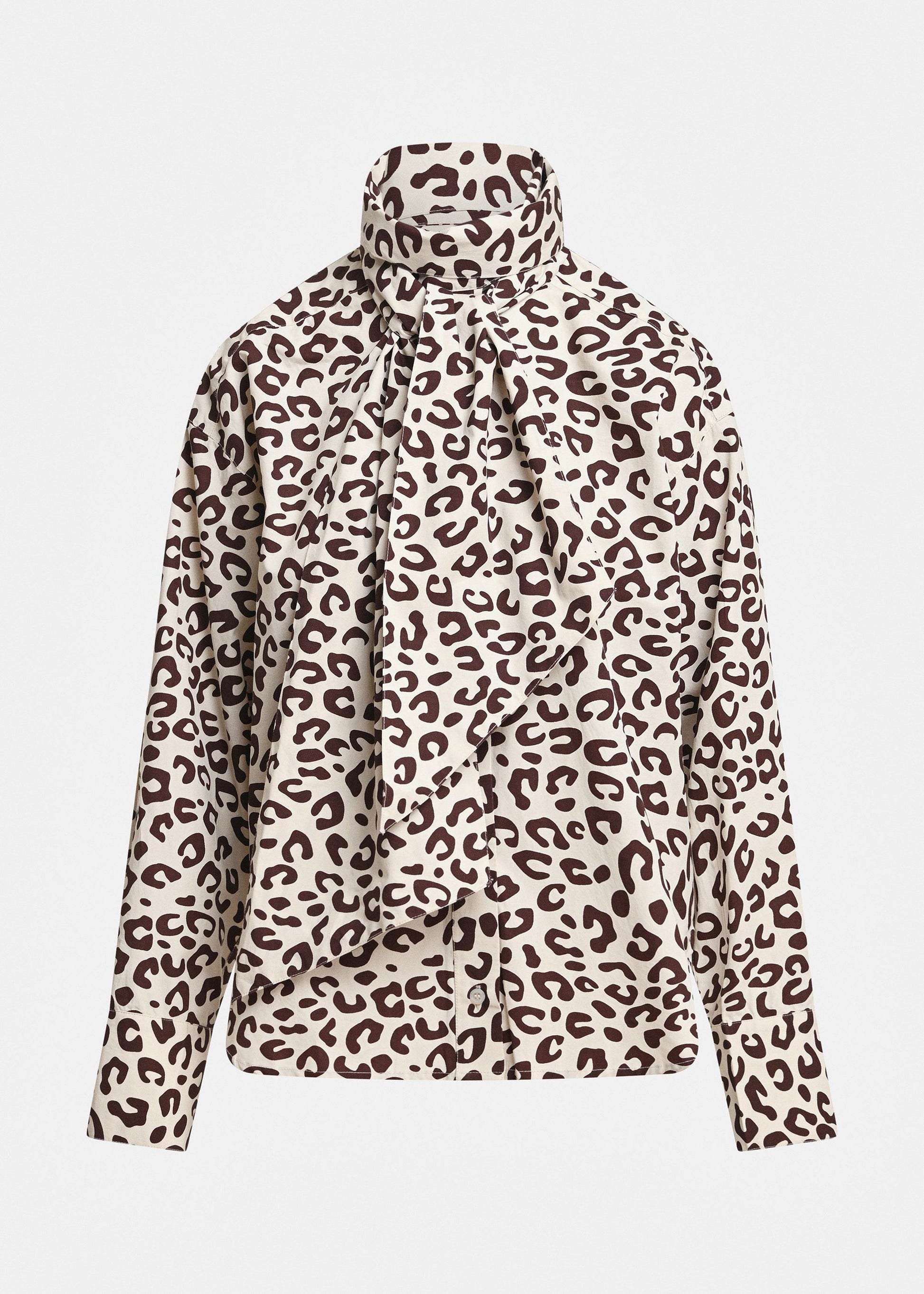 Essentiel Antwerp Khaleesi Pussy Bow Tie Shirt in Bear Me print, front view