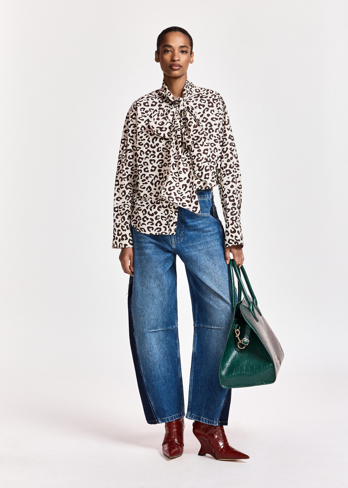 Essentiel Antwerp Khaleesi Pussy Bow Tie Shirt in Bear Me print, back view
