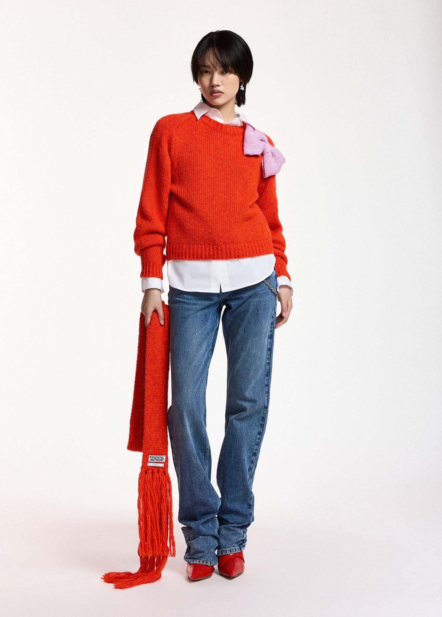 Essentiel Antwerp Kollier Pullover With Bow in Loose Juice, back view
