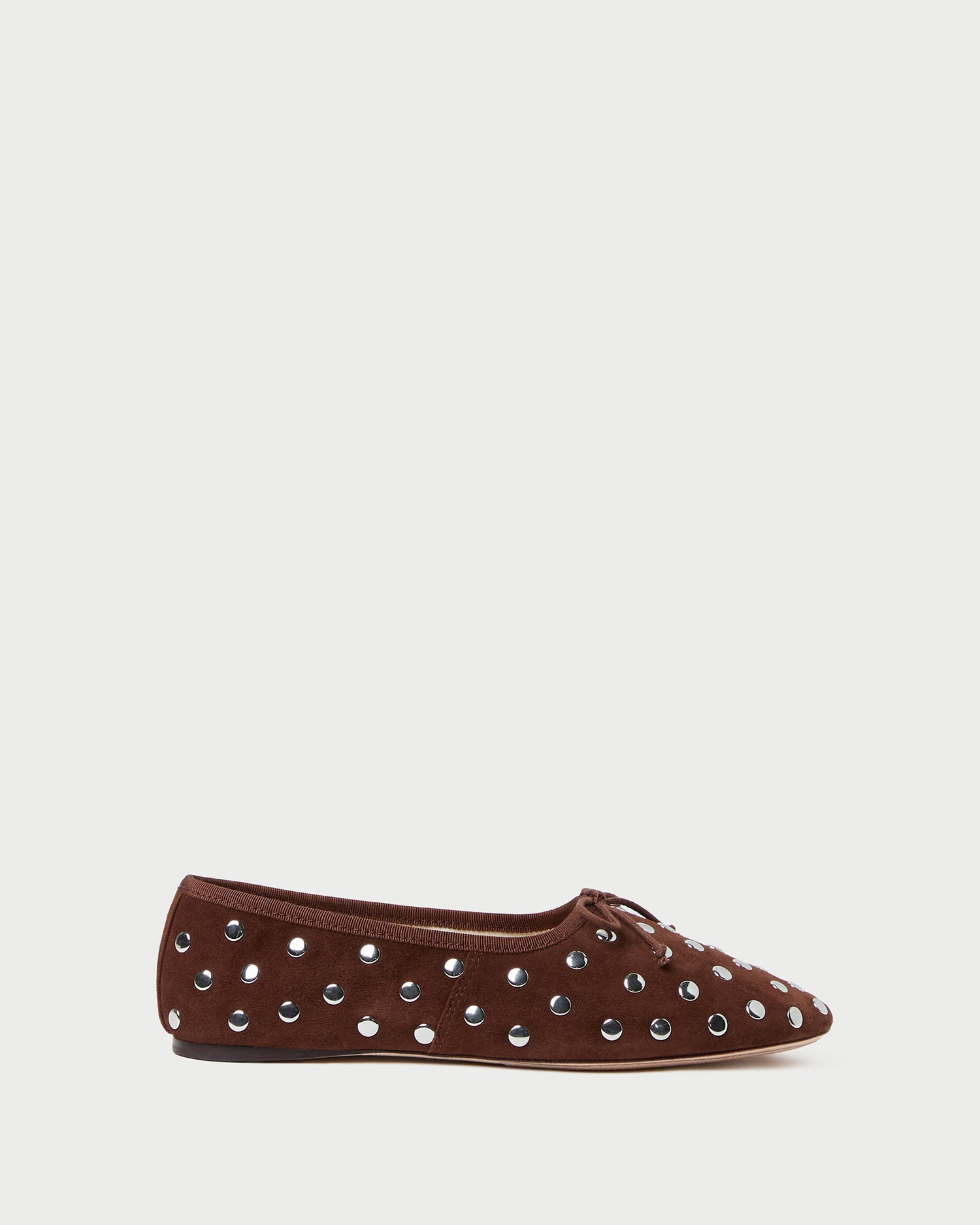 Loeffler Randall Landon Soft Ballet Flat in Espresso suede, alternate view showing the almond toe and bow