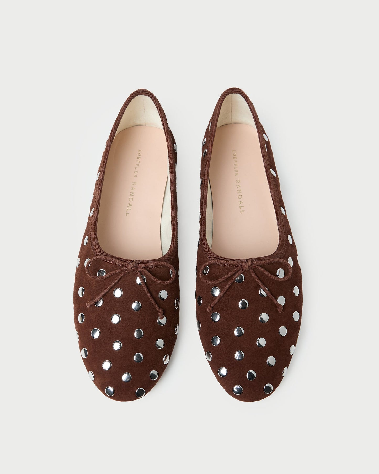 Loeffler Randall Landon Soft Ballet Flat in Espresso suede with silver studs, primary product image