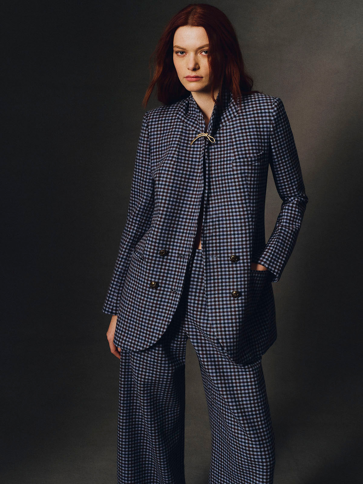 Cara Cara Remy Blazer in Edmound Plaid Blue, shown on model