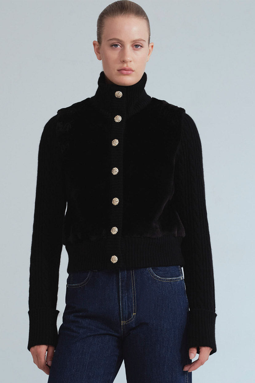 Cara Cara Logan Cardigan in Black, shown on model