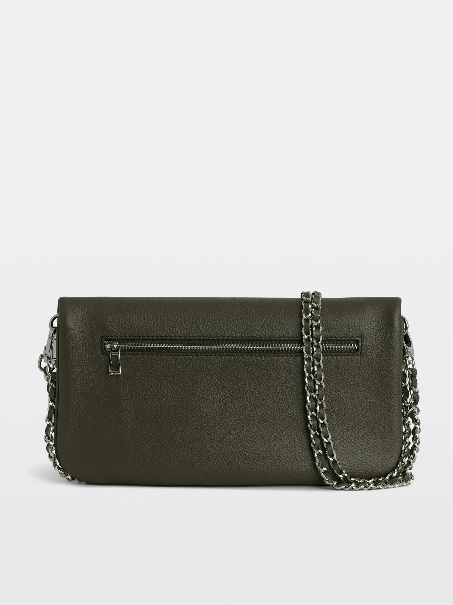 Zadig & Voltaire Rock Clutch in Record, back view showing zipped pocket