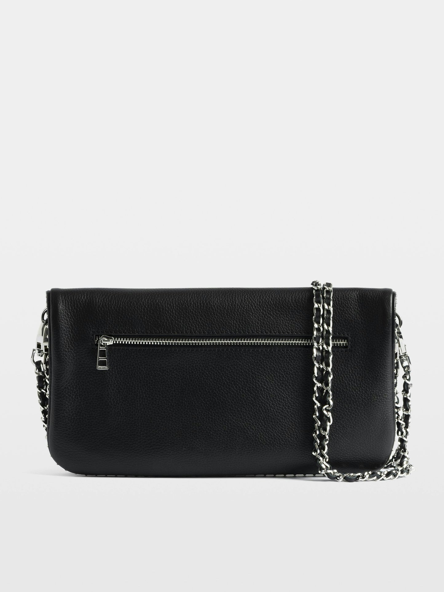 Zadig & Voltaire Rock Studs Clutch in Black, back view showing zipped pocket