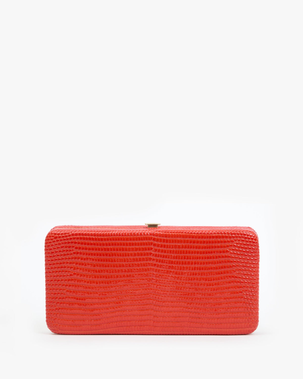 Clare V Le Tabac in Red Glossy Lizard, full front view