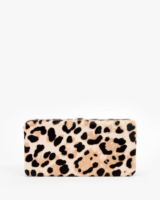 Clare V Le Tabac in Cream/Black Snow Leopard Hair-On, full front view