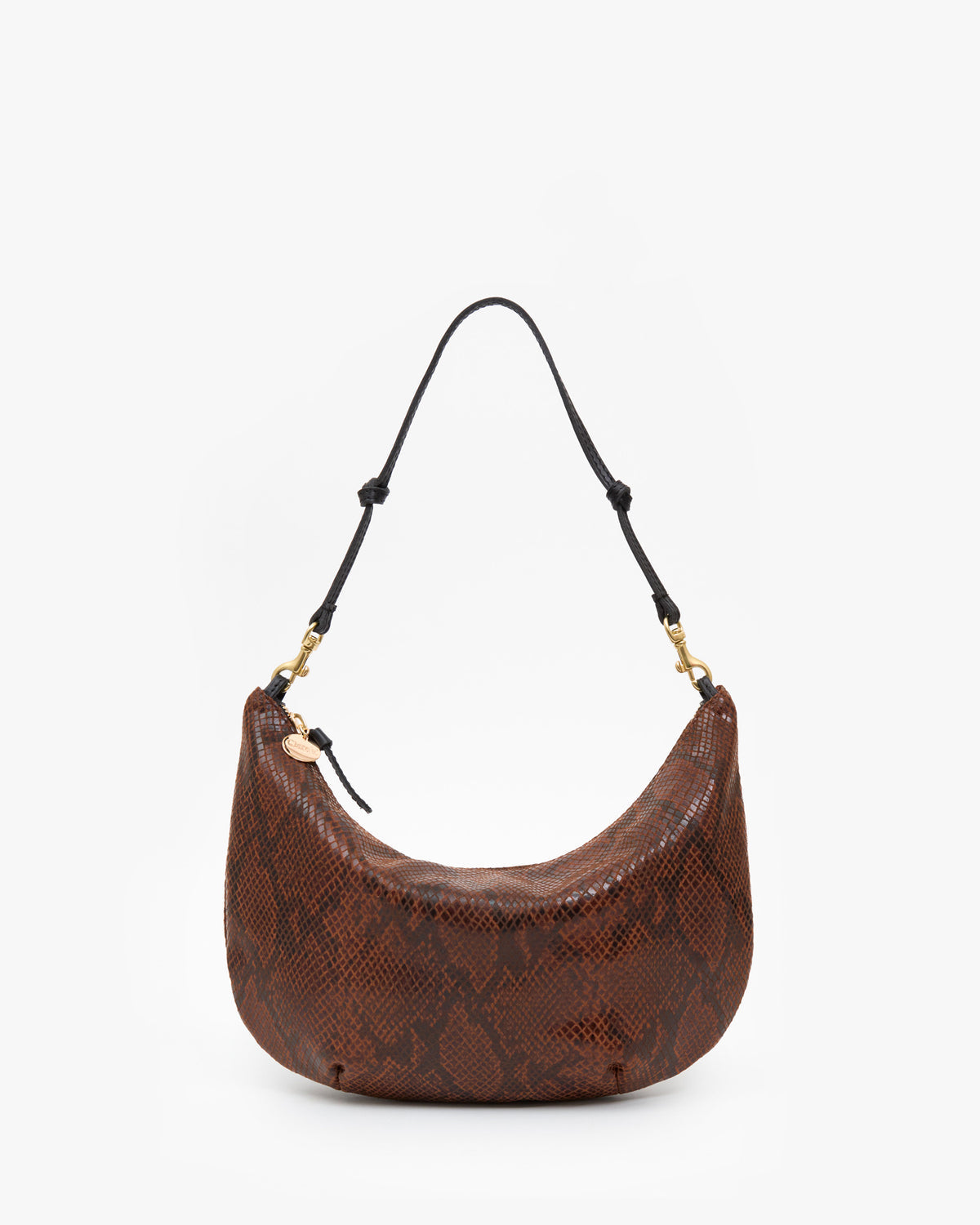 Clare V Lune Bag in Auburn Embossed Python, front view