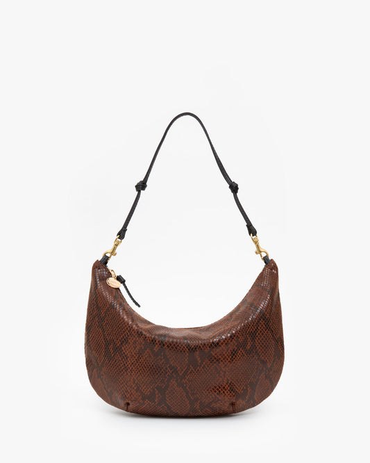 Clare V Lune Bag in Auburn Embossed Python, front view