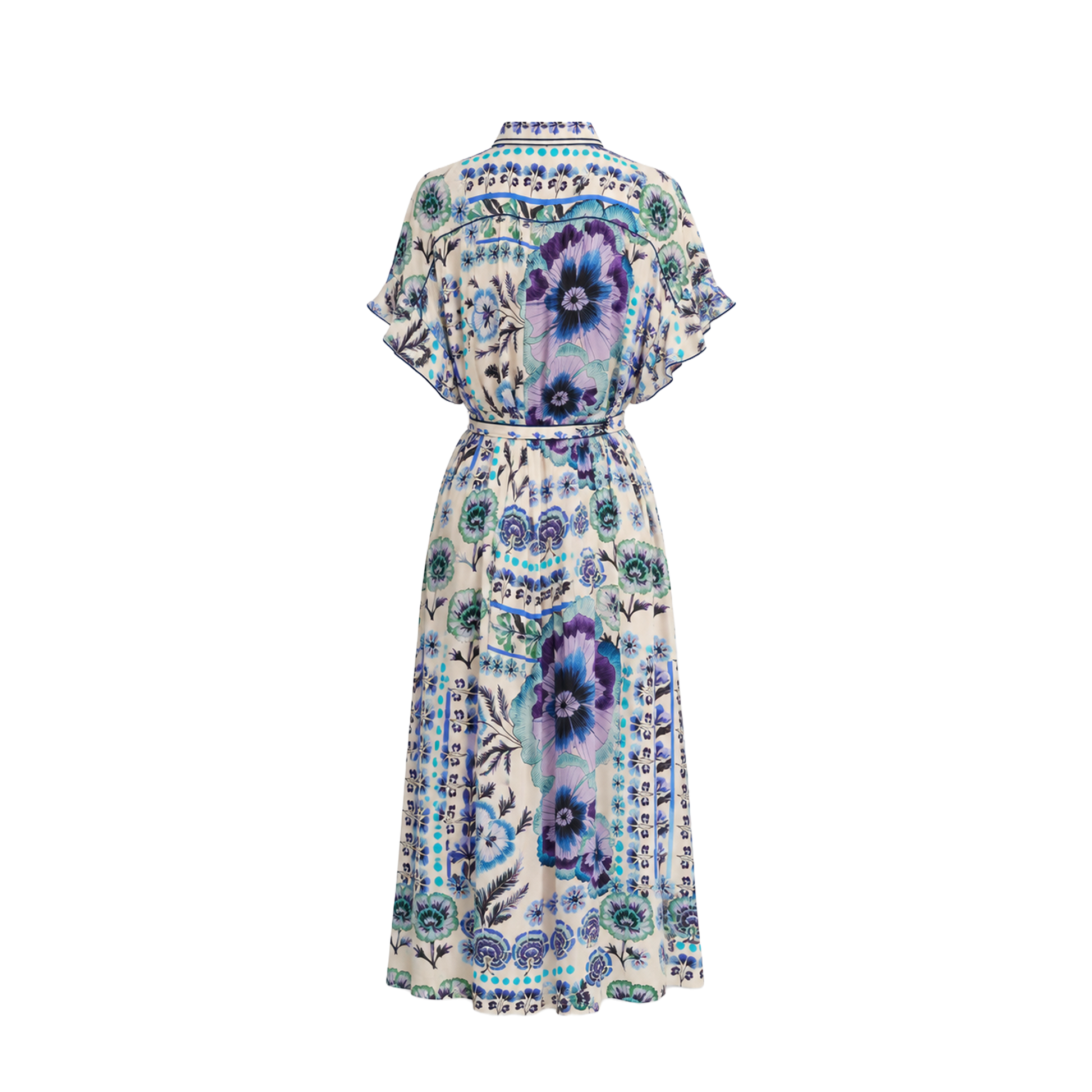 Carolina K Lynn Kaftan in Antique Floral Blue, back view