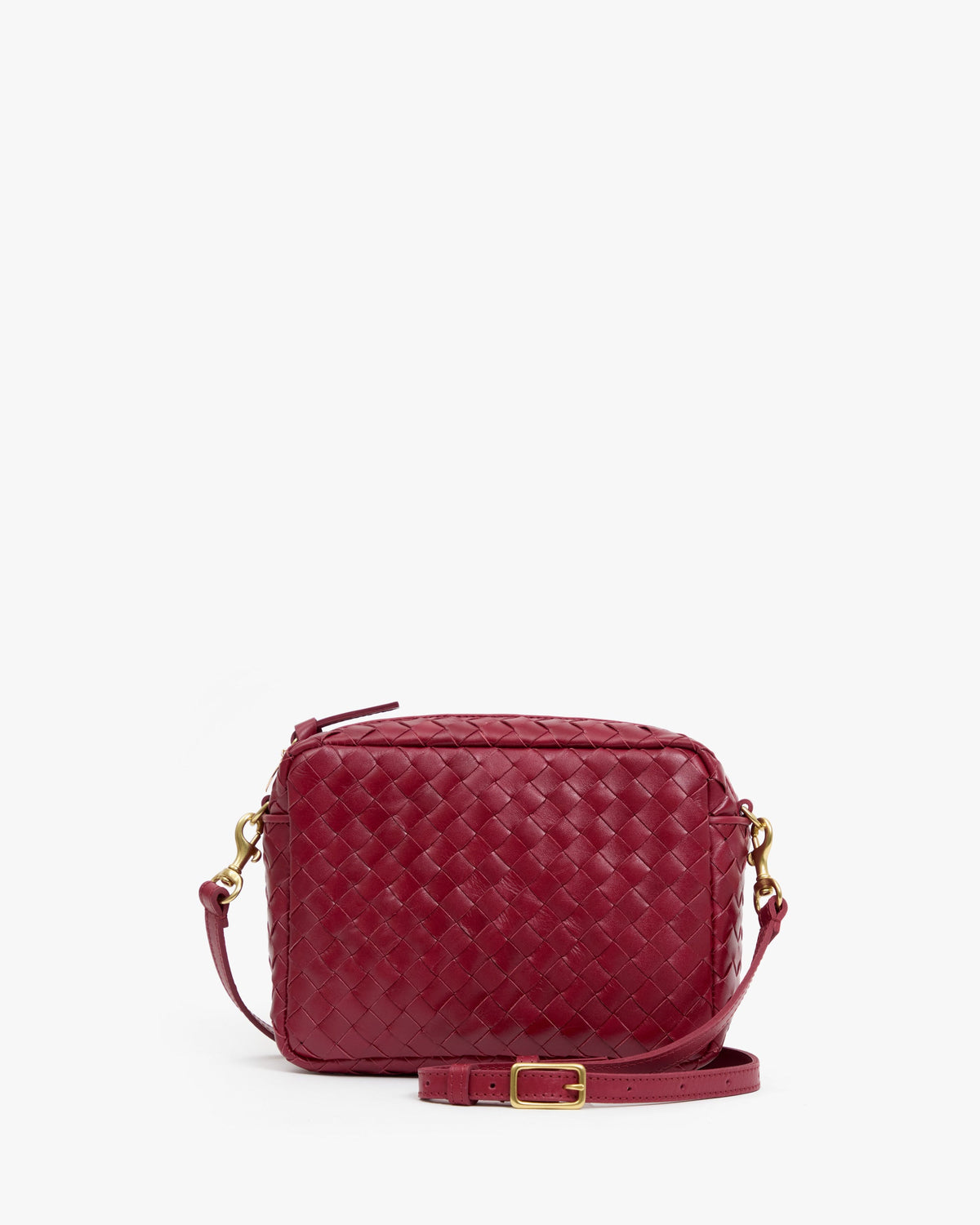 Clare V Midi Sac w/ Pocket in Garnet Diagonal Woven, full front view