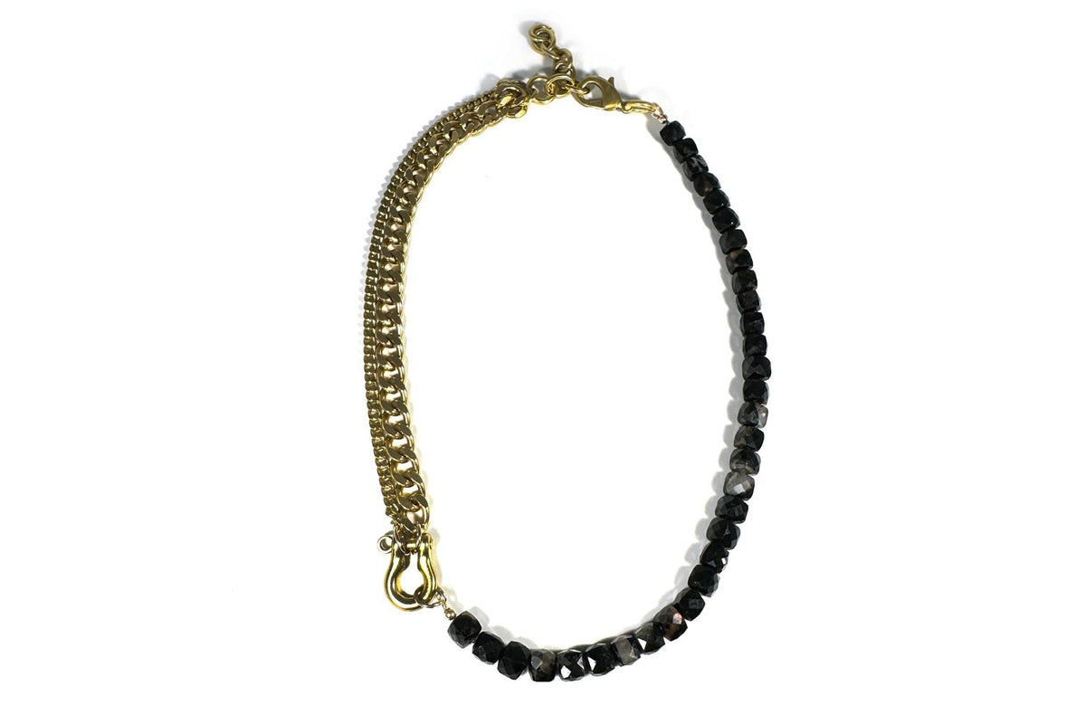Rachel Nathan Shackle Duo: Black Tourmaline Cubes necklace, alternate full view