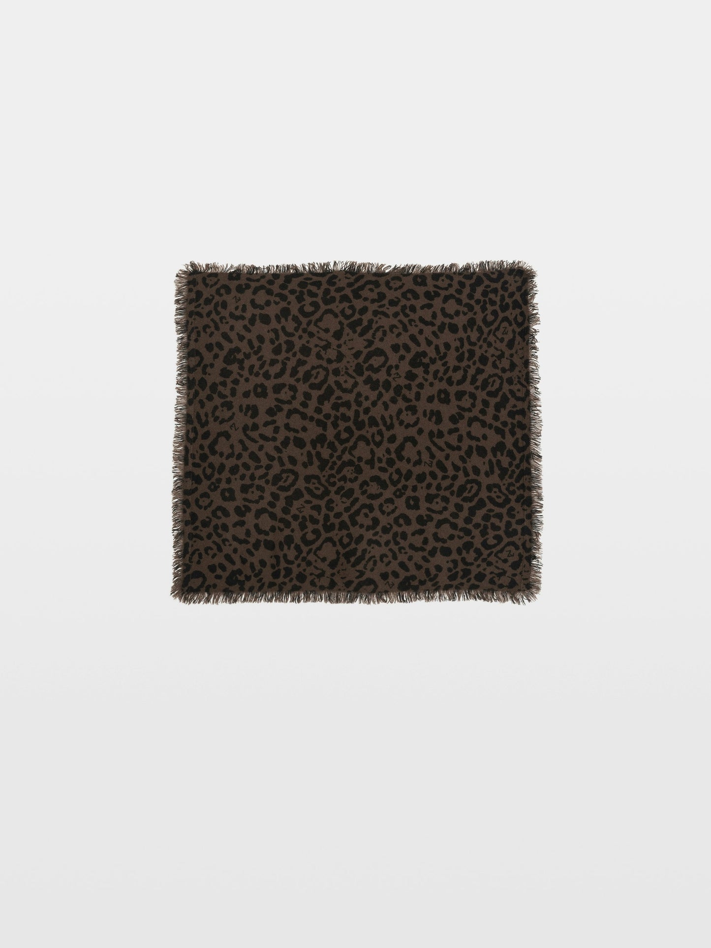 Zadig & Voltaire Small Stevie Leo scarf in Wood, full square shown flat with fringed edges