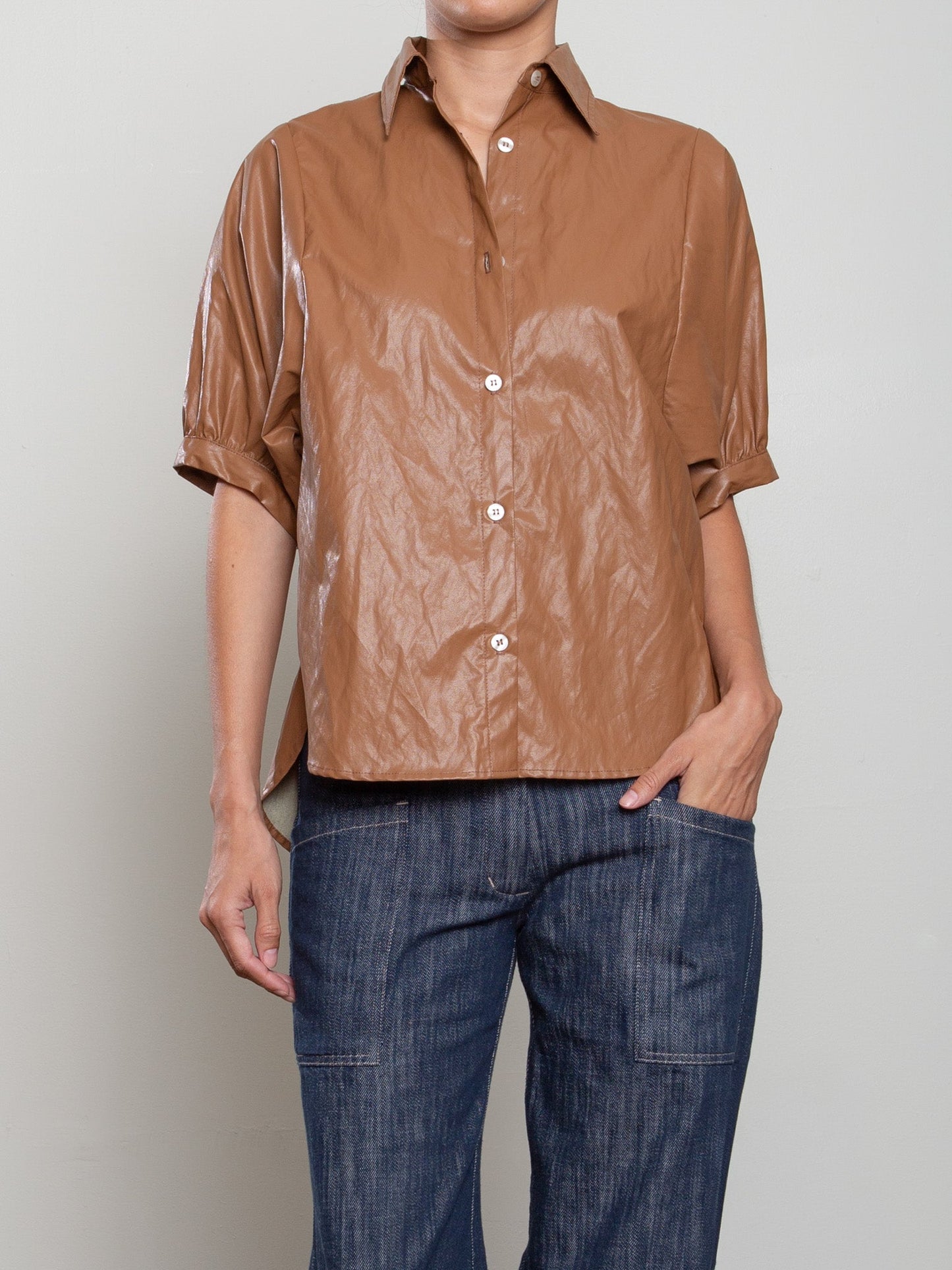 Pharaoh Claude Shirt in Chestnut faux leather, front view
