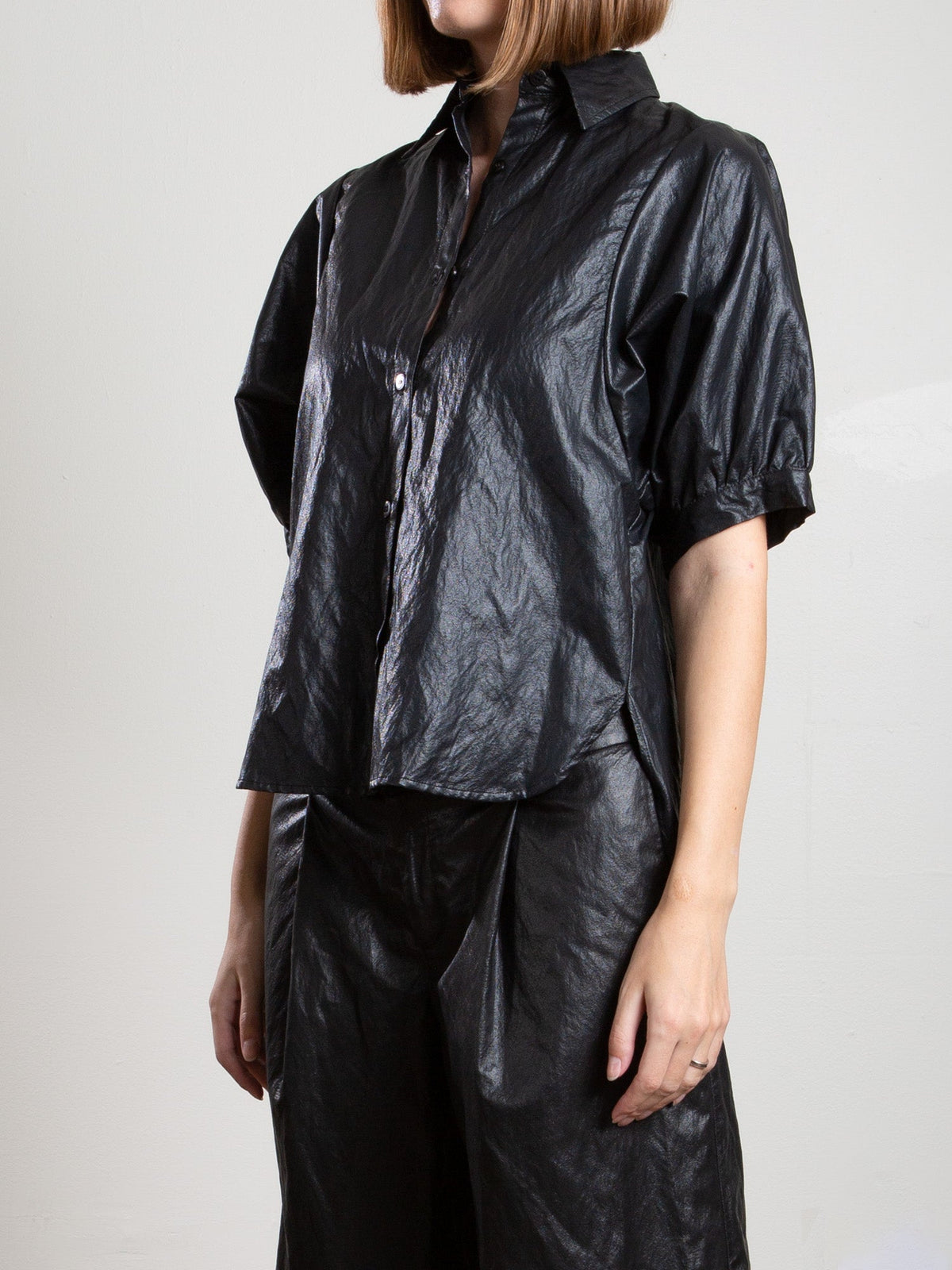 Pharaoh Claude Shirt in Faux Leather, Black, alternate view