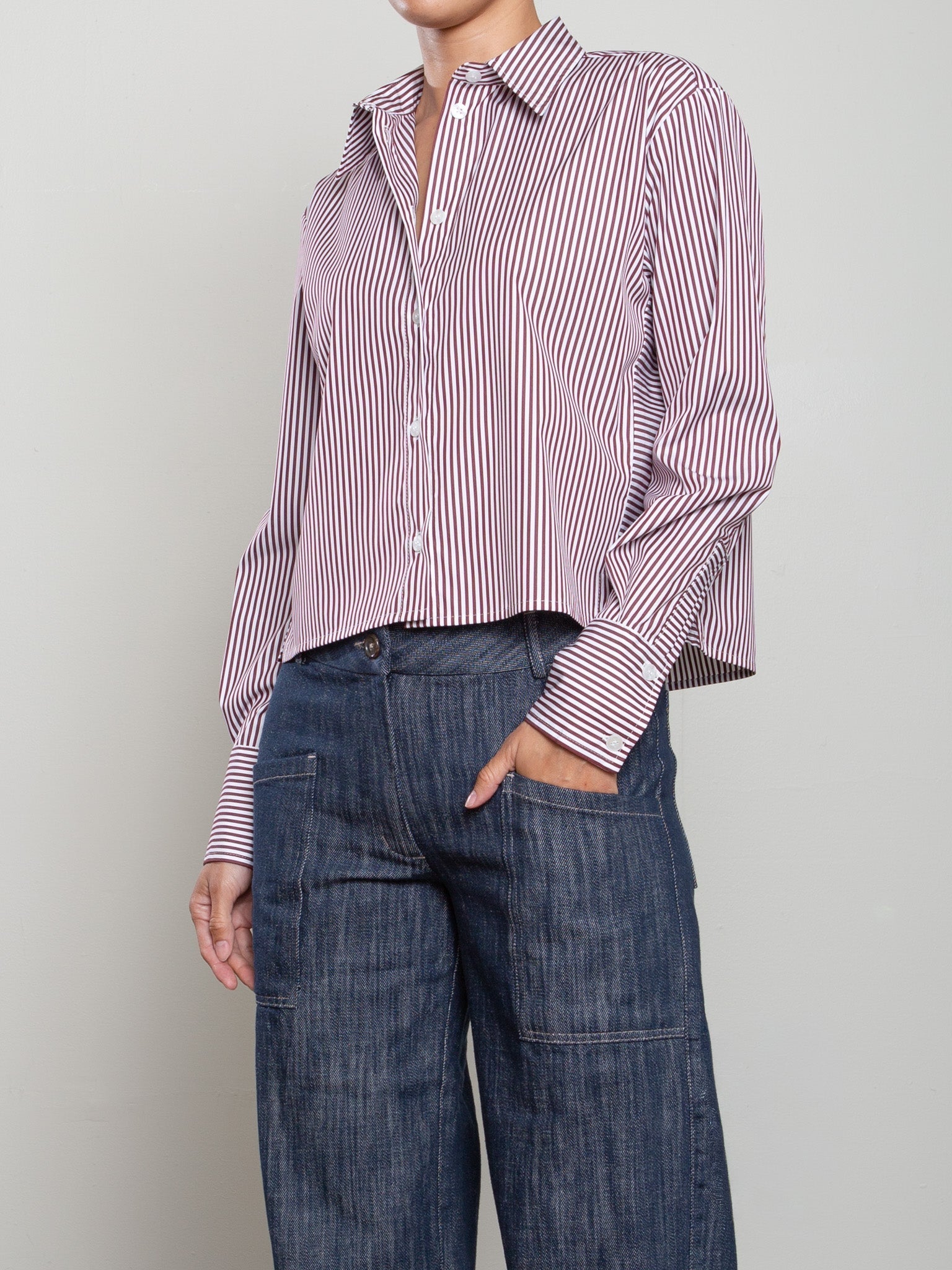 Pharaoh Enzo Shirt in Striped Poplin, Bordeaux, alternate view