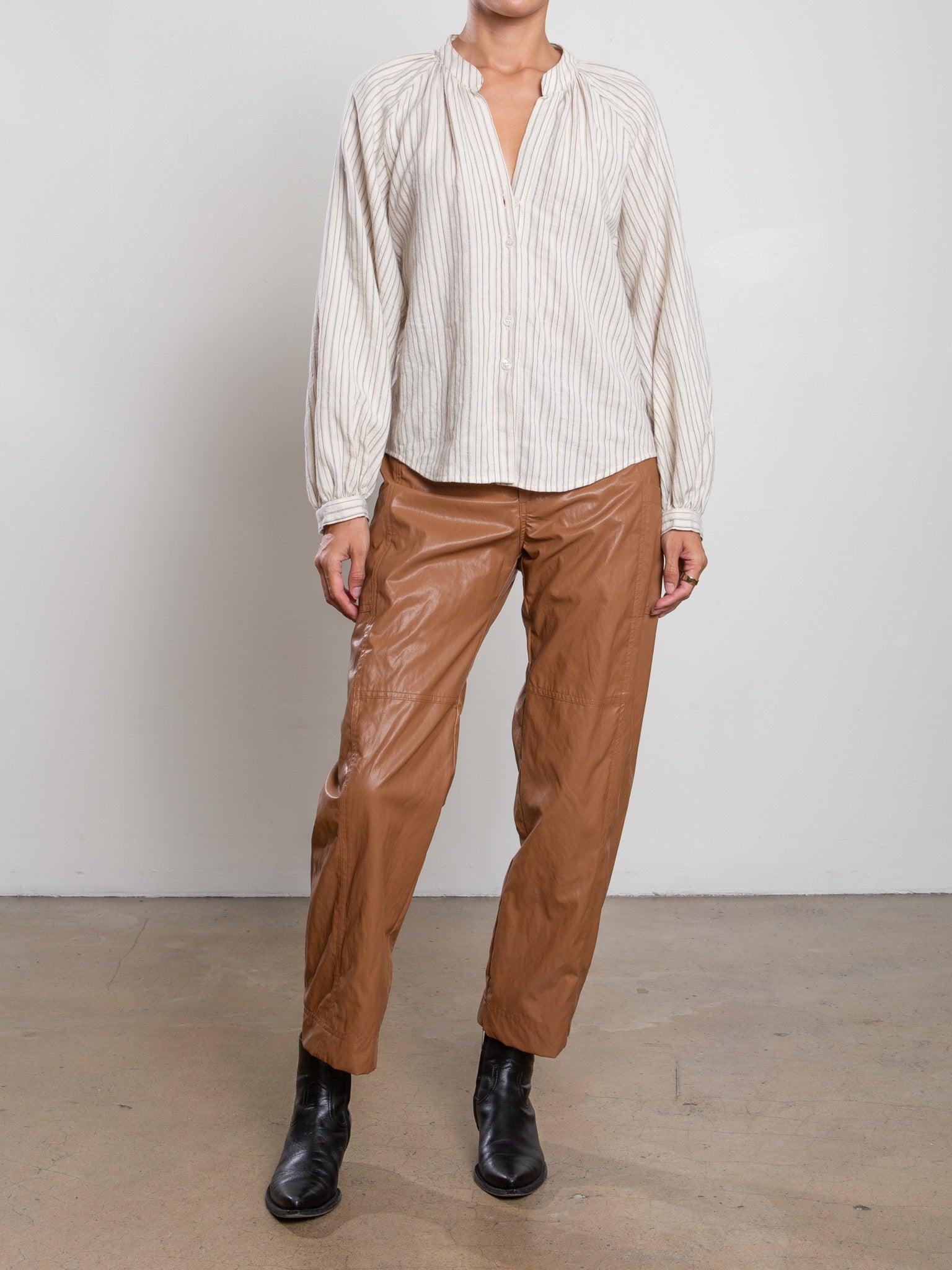 Pharaoh Torrance Pant in Chestnut faux leather, front view