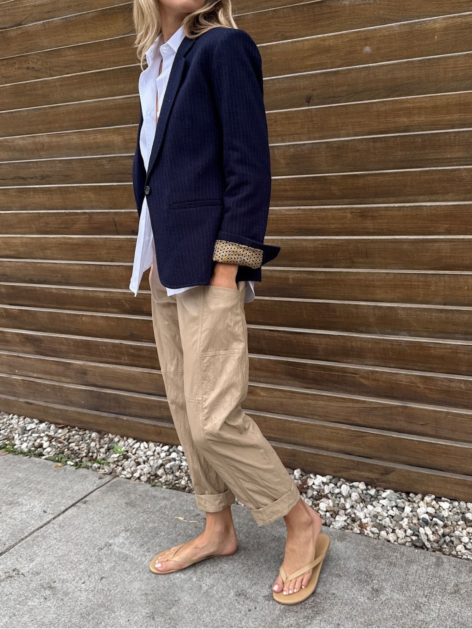 Pharaoh Torrance Pant in Biscotti faux leather, pocket and seam detail