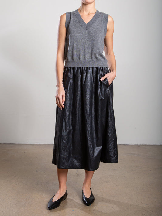 Pharaoh Claudia Skirt in Faux Leather, Black, front view on model