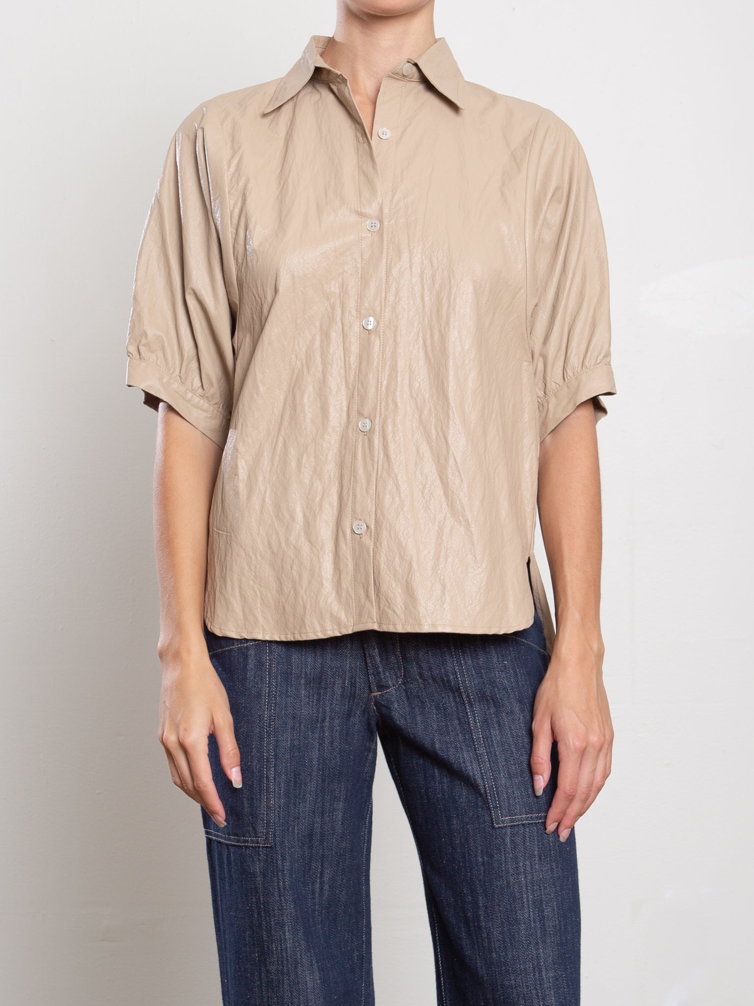 Pharaoh Claude Shirt in Biscotti faux leather, front view
