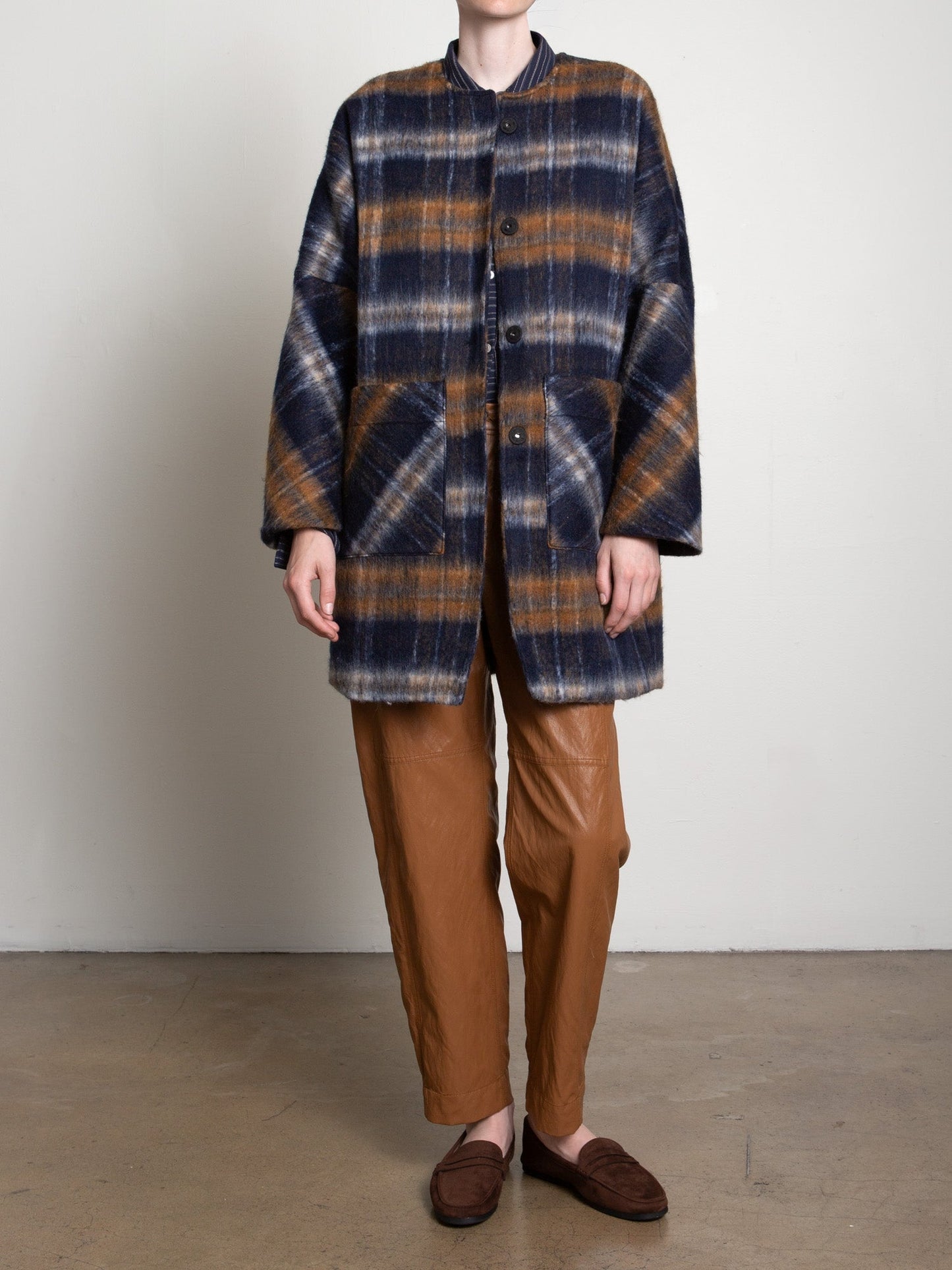 Pharaoh Bex Coat in Laurel brushed plaid, side view