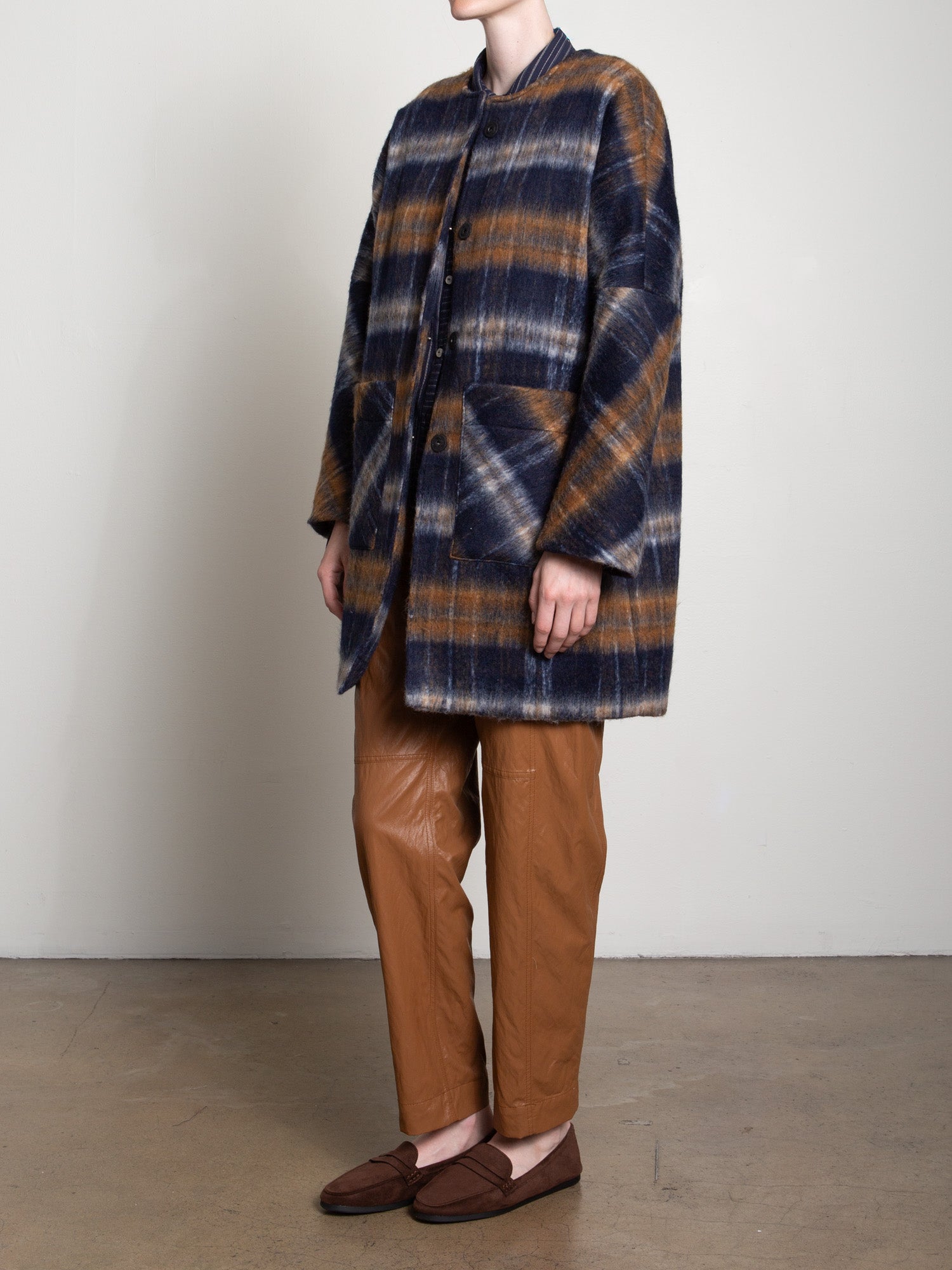 Pharaoh Bex Coat in Laurel brushed plaid, patch pocket and plaid detail