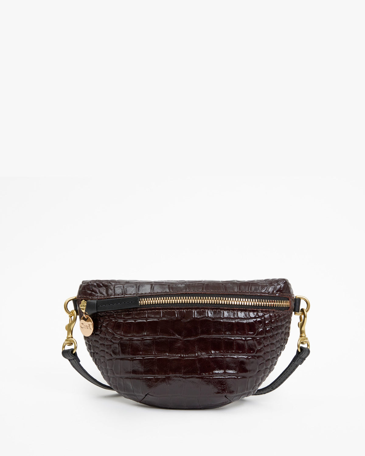 Clare V Petite Fanny in Mahogany Embossed Croco, full front view