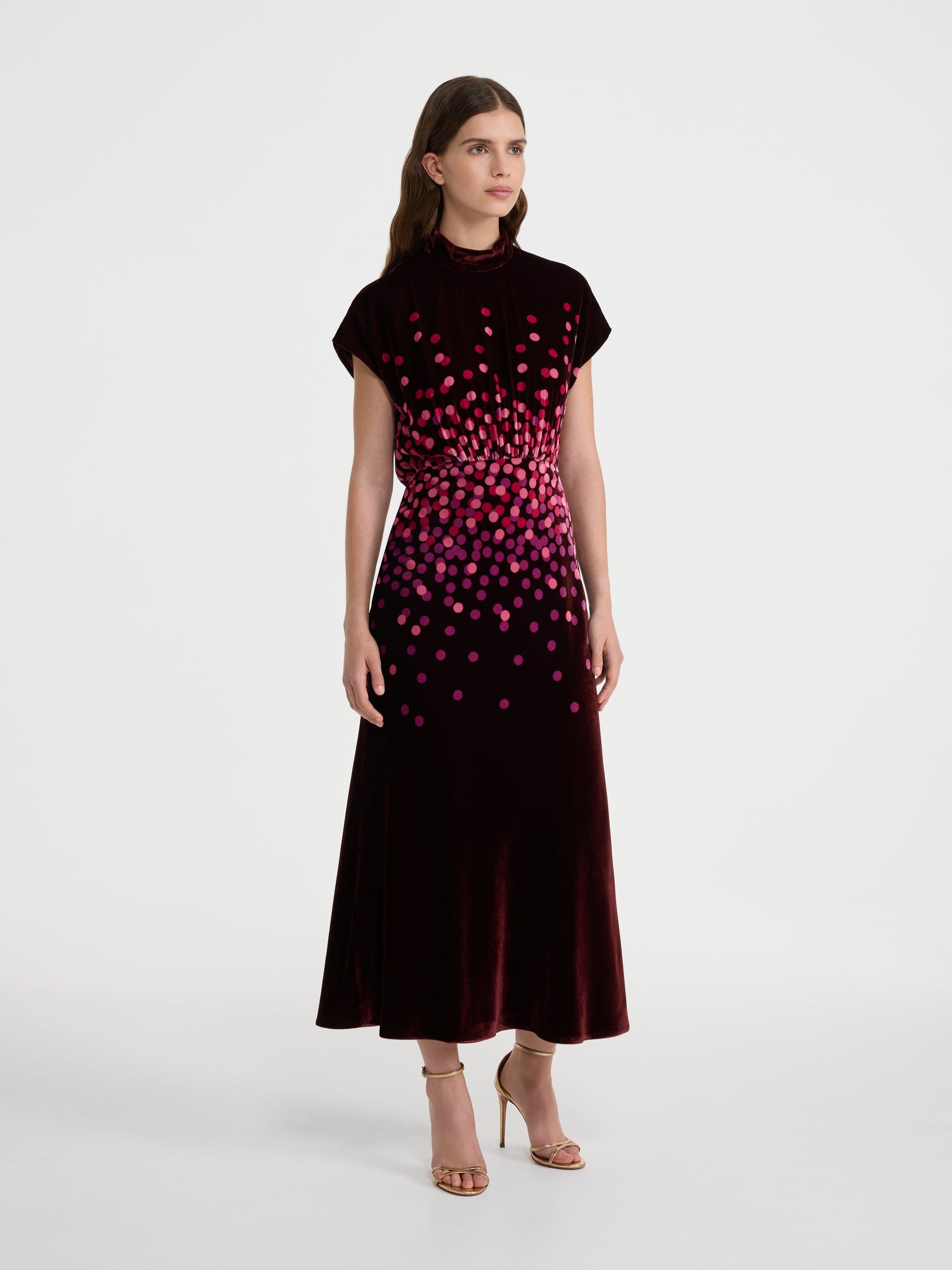 Saloni Fabienne-B Dress in Starlight Berry, shown on model, alternate view