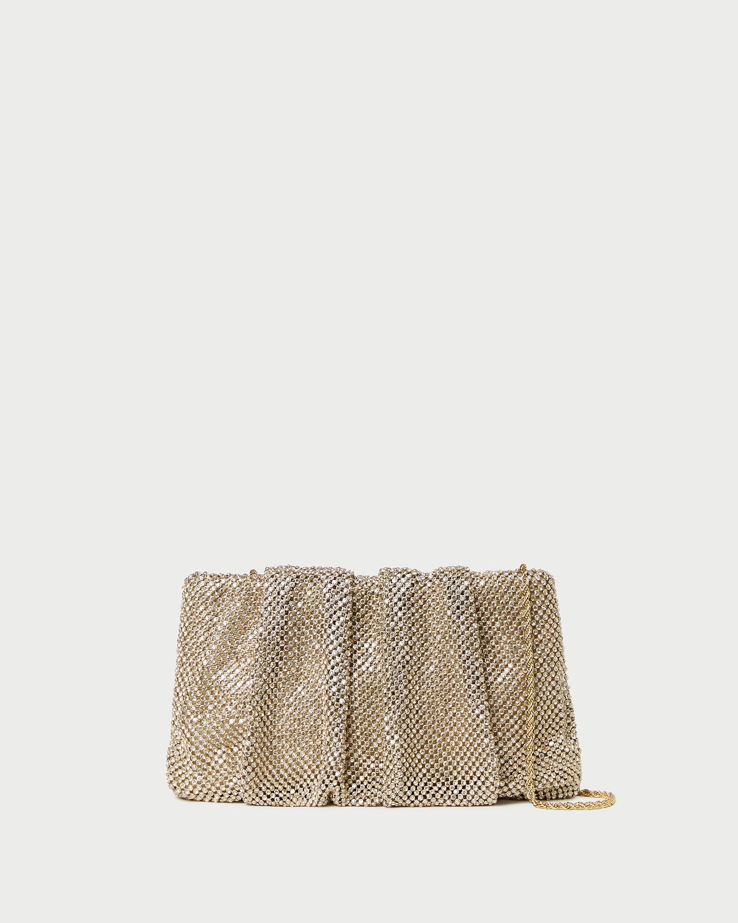 Loeffler Randall Serena Gathered Clutch in shadow gold diamanté, front view