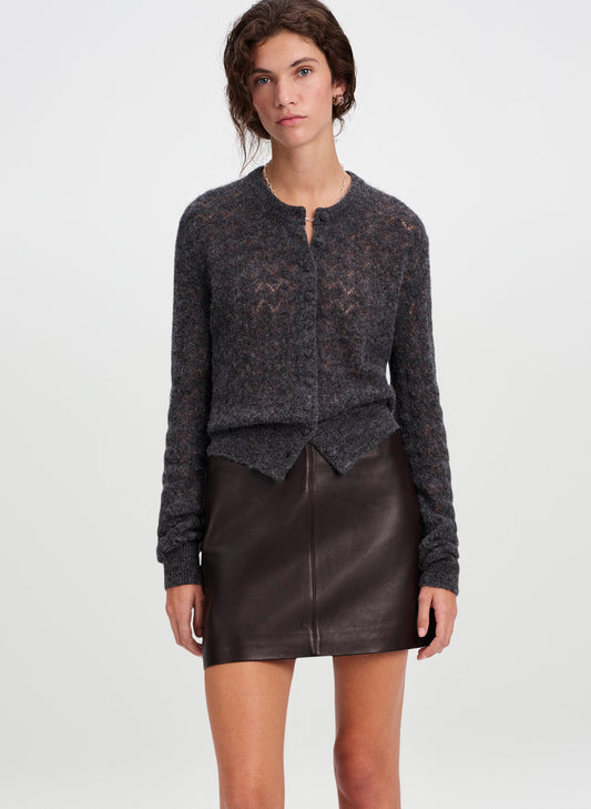 ALC Skyler Cardigan in Charcoal, shown on model