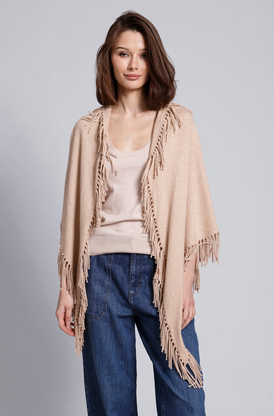 MR Cashmere Fringe Shawl - Brown Sugar, on model
