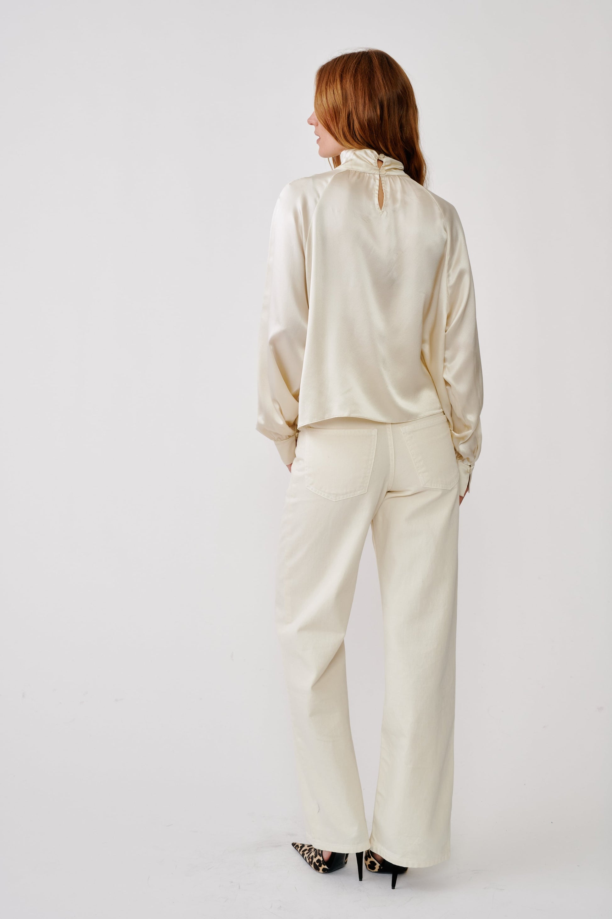 Sablyn Nadine Slouchy Turtleneck Top in Gardenia, detail view