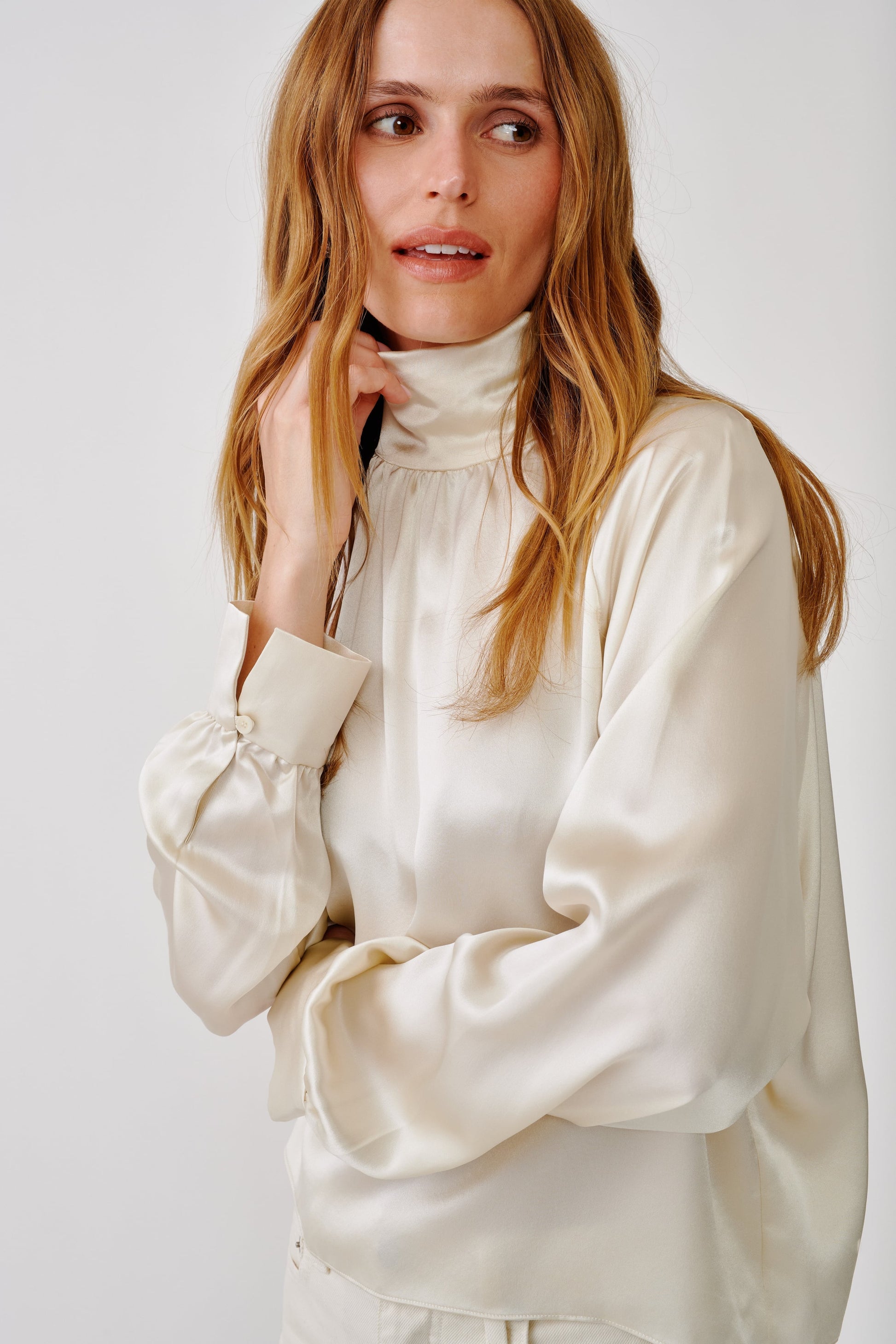 Sablyn Nadine Slouchy Turtleneck Top in Gardenia, front view