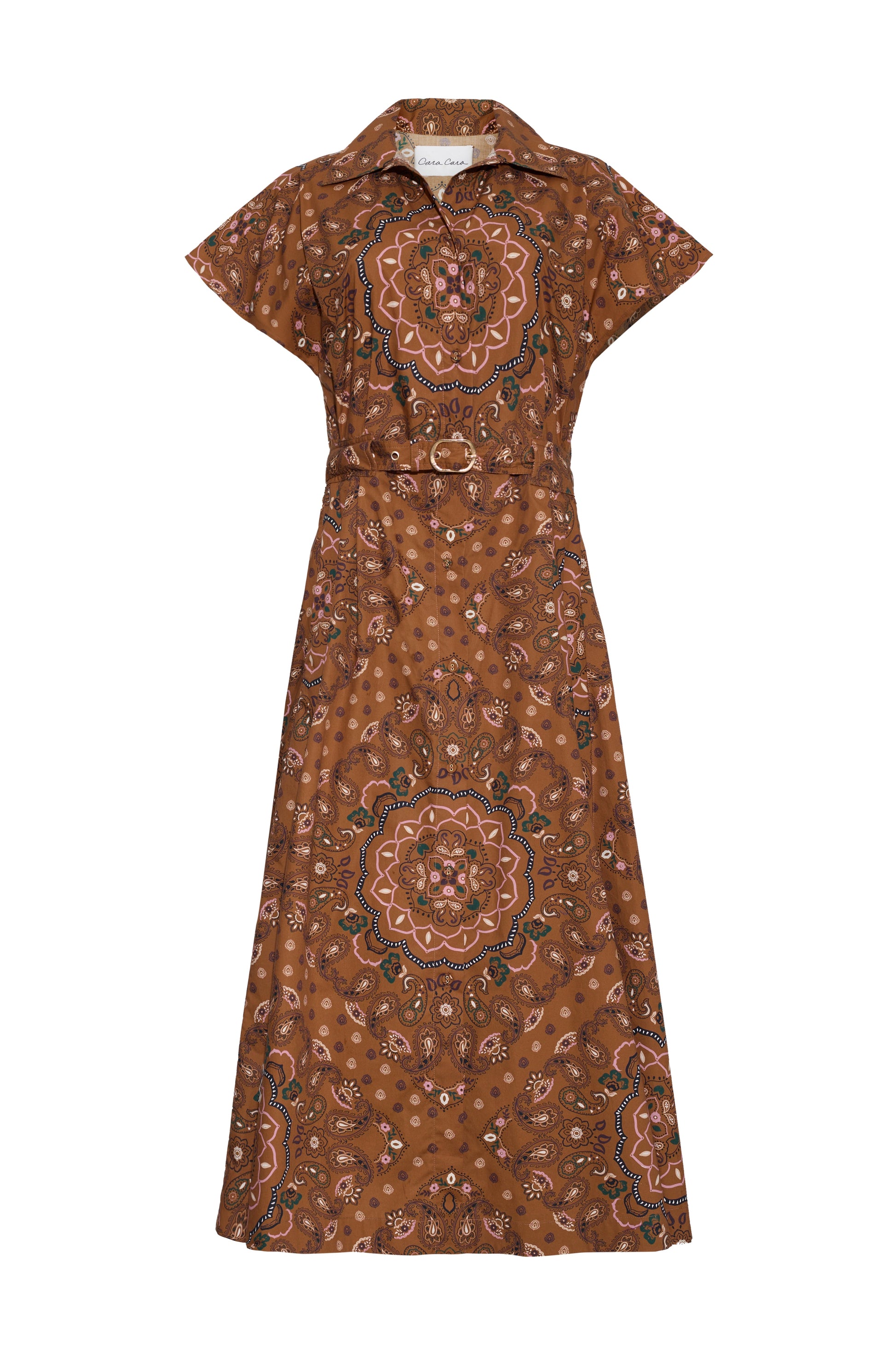 Cara Cara Sawyer Dress in Bandana Camel, front view