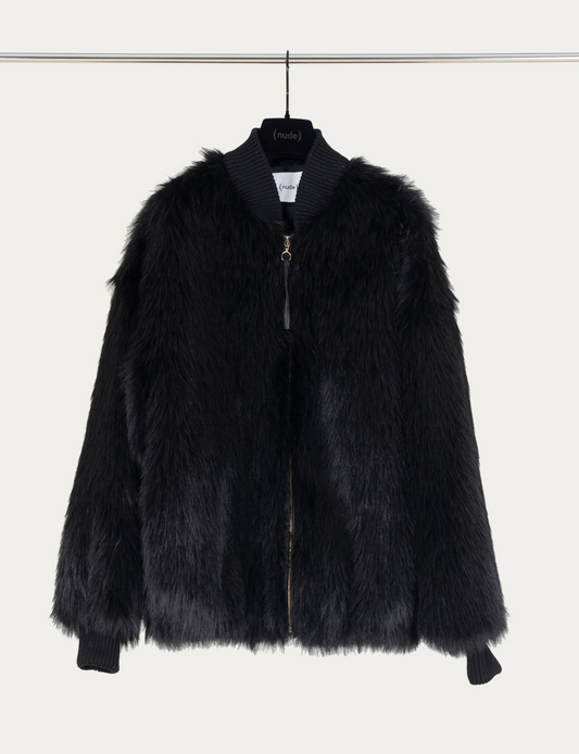 Nude Faux Fur Bomber Jacket