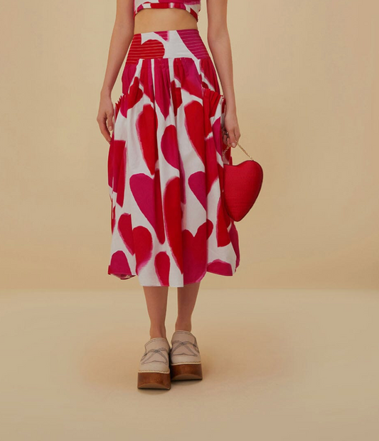 Farm Rio Hearts Midi Skirt