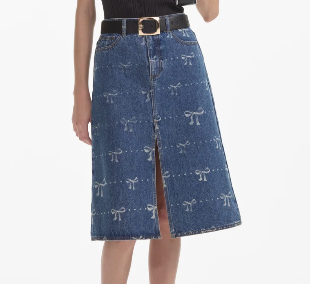 Self Portrait Bow Denim Skirt