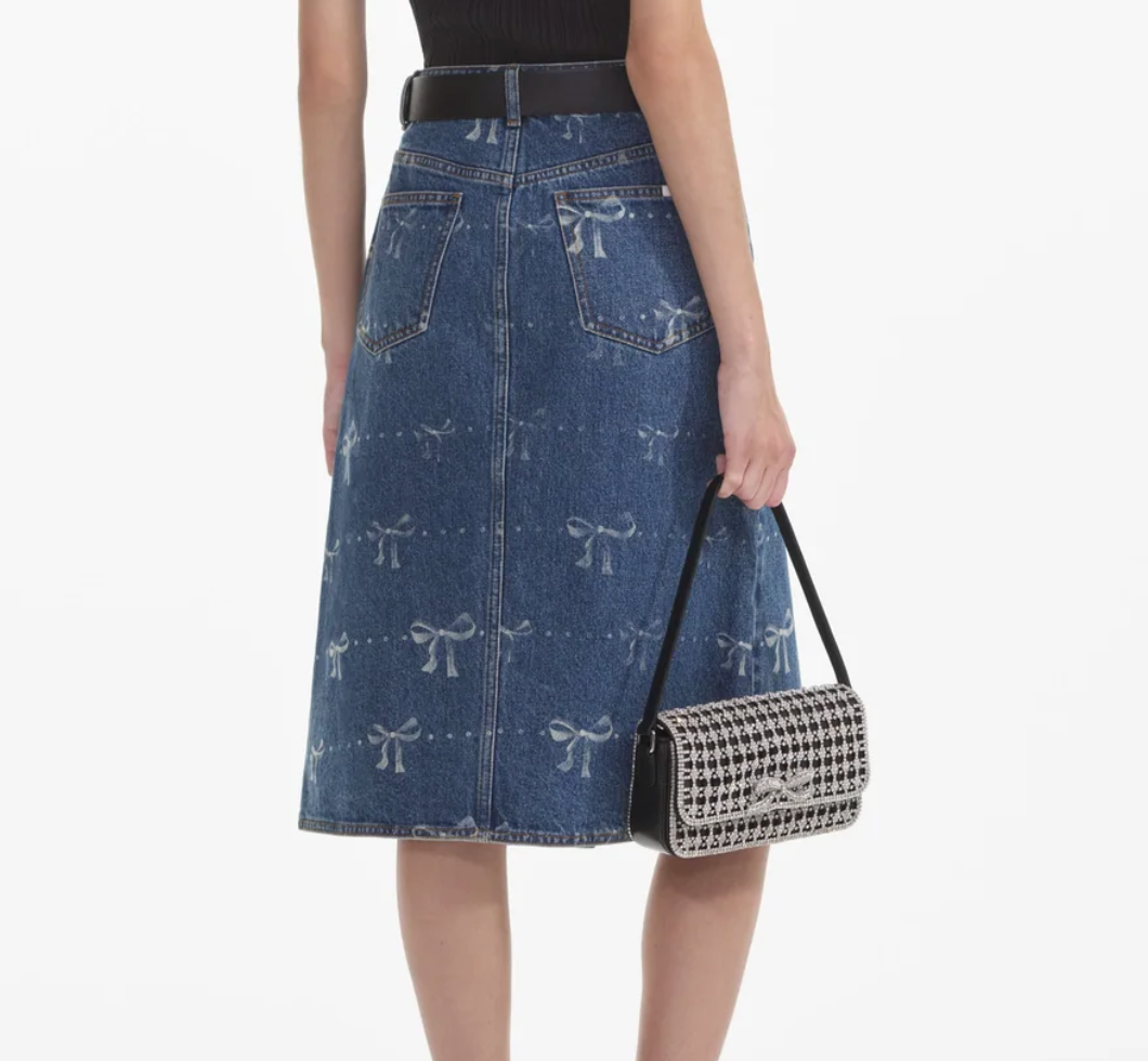 Self Portrait Bow Denim Skirt