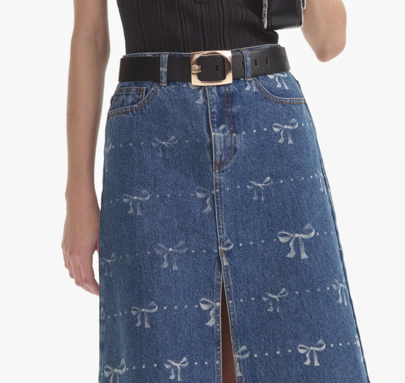 Self Portrait Bow Denim Skirt