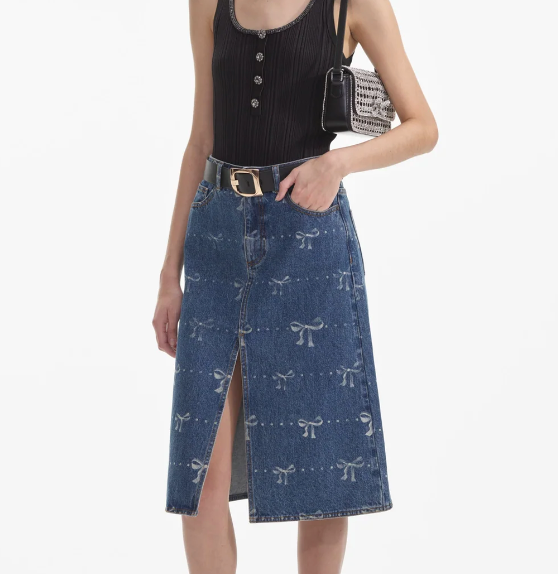 Self Portrait Bow Denim Skirt