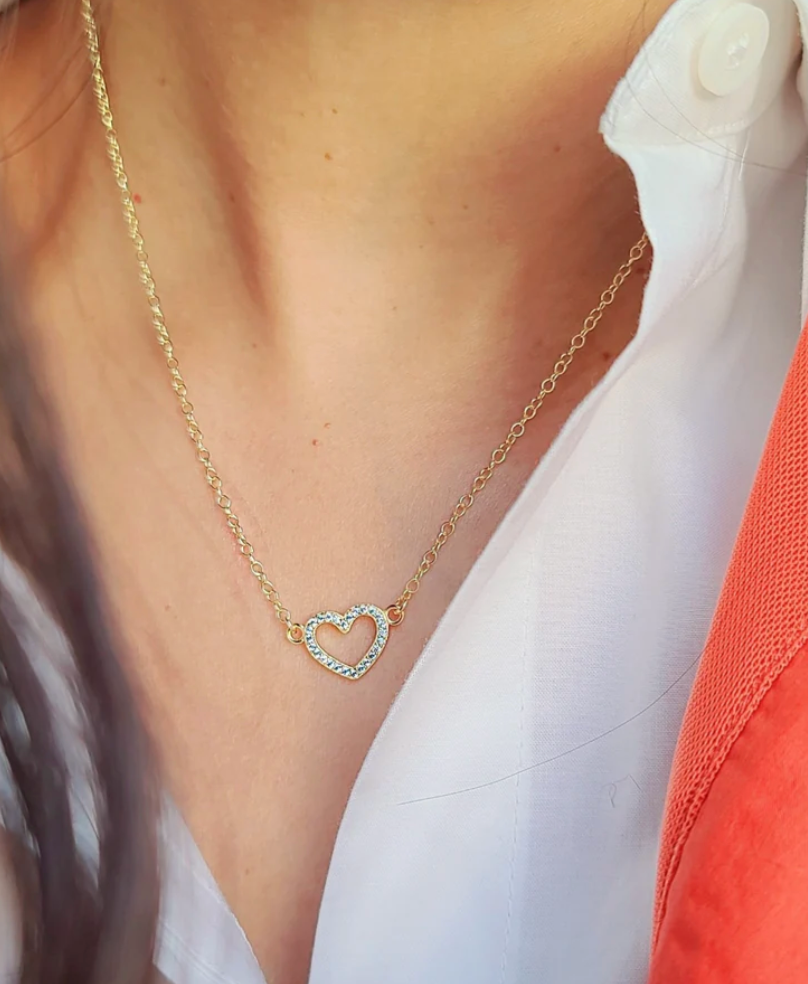 Kris Nations Pave Heart Outline Necklace