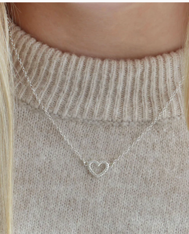 Kris Nations Pave Heart Outline Necklace