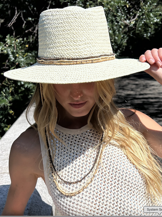 Jocelyn Straw Hat w/Coconut Bead Strap