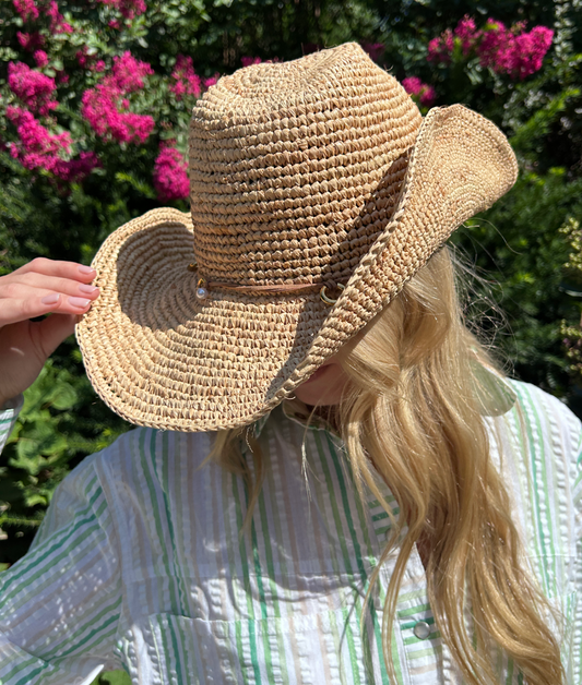 Jocelyn Straw Hat w/Gold and Pearls
